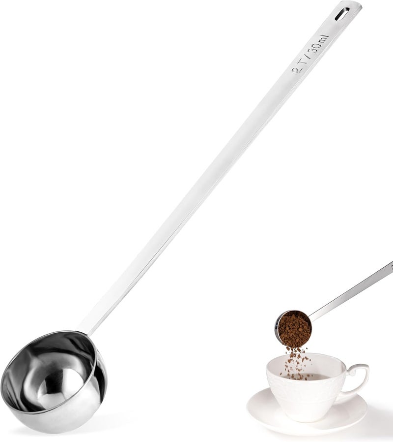 Luxiwise Long Handle Coffee Scoop, 18/8 Stainless Steel Food Grade Measuring Spoon for Coffee Beans Powders Sugar, 10.2in Long Metal Scoop Tablespoon for Easy Container Reach (2tbsp/ 30ml) - Image 1